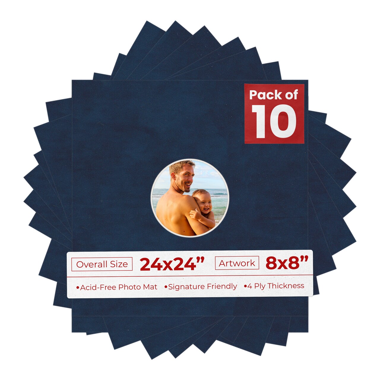 Navy Suede Mat Board for 24x24 Frames - Circle Opening for 8x8 Photos